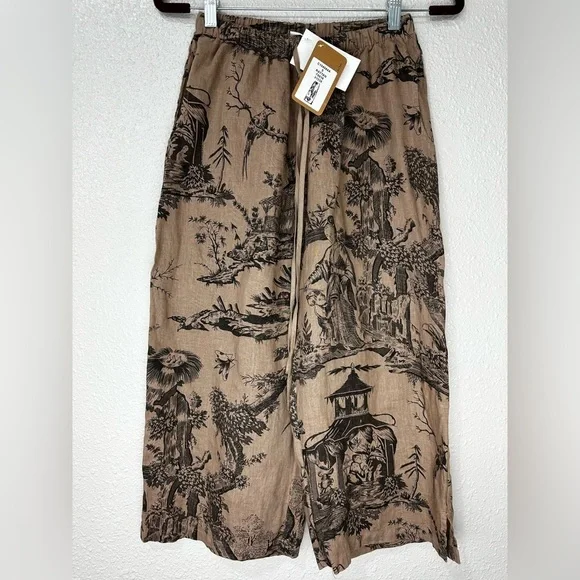 Kleen Women’s Pants Linen Crop Wide Leg Black Pull On Pockets Size S NWT - Picture 2 of 11